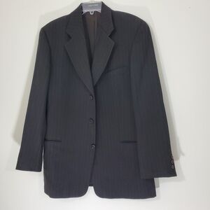 Mani Made in Italy 100% Pure Virgin Wool Brown Pinstripe Blazer, Size 44L